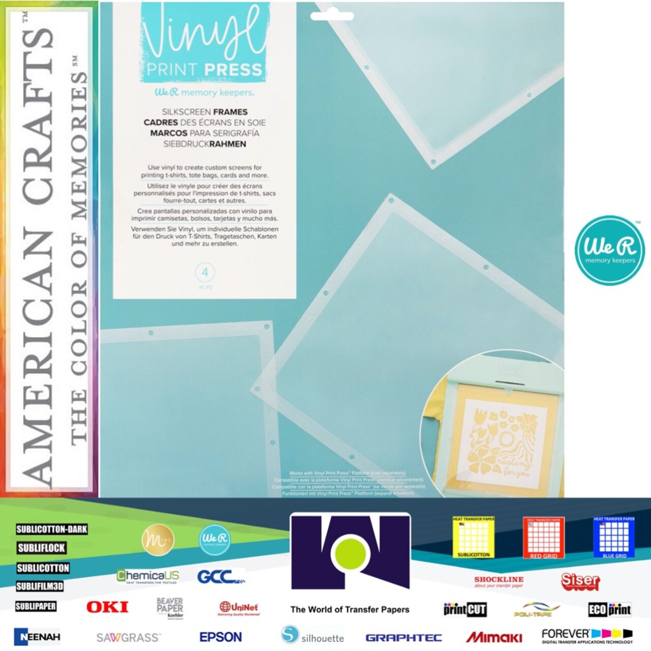 We R Memory Keepers Vinyl Print Press Silkscreen Frames 4/Pkg 60000730